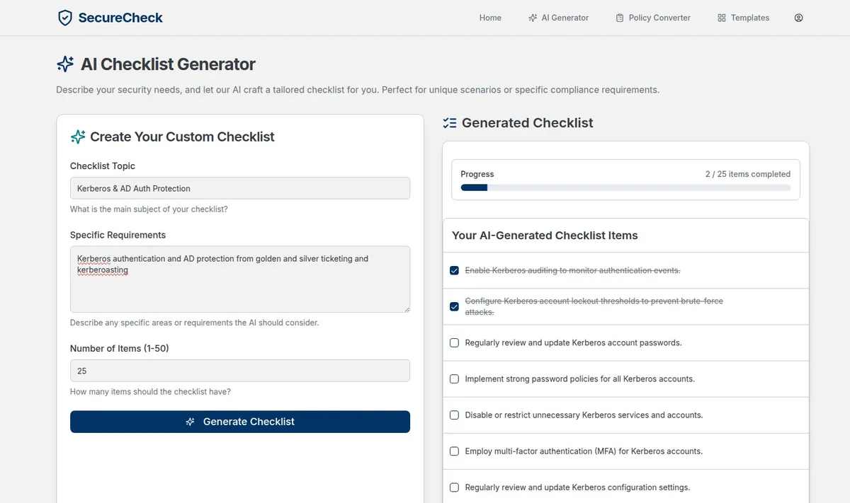 Streamline Your Cybersecurity with AI-Powered Checklists